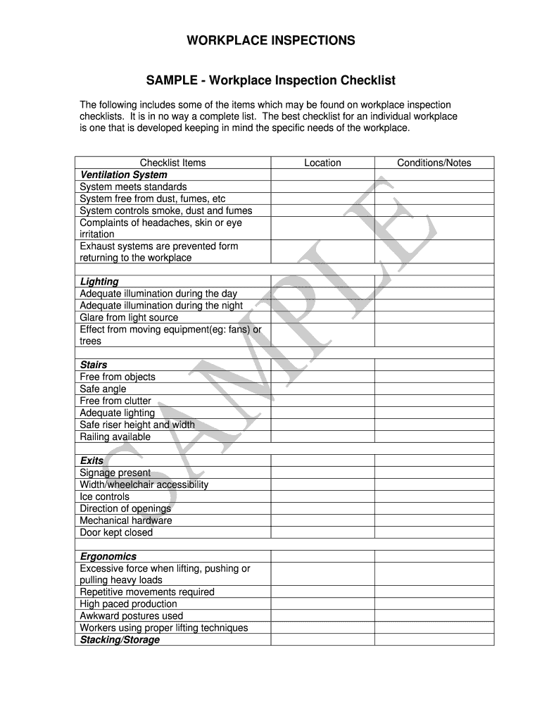 Fillable Online SAMPLE - Workplace Inspection Checklist Fax Email Print - pdfFiller