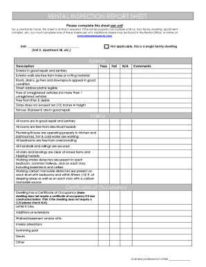 Fillable Online RENTAL INSPECTION REPORT SHEET Fax Email Print - pdfFiller