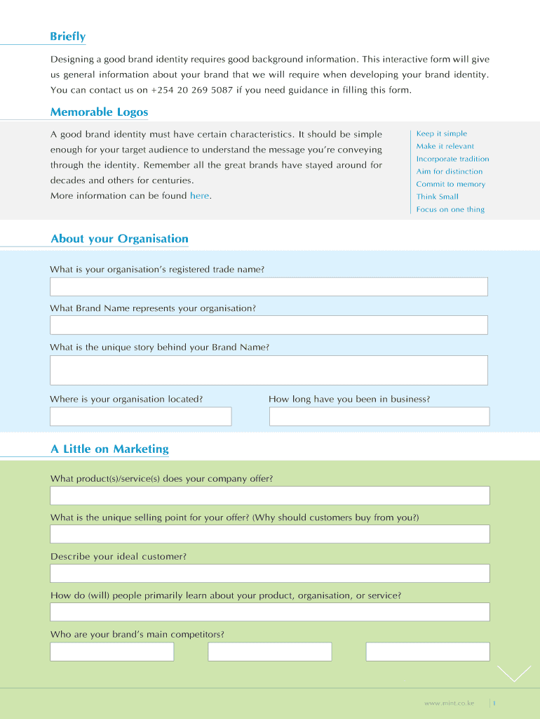 Fillable Online Brand Identity Questionnaire Fax Email Print pdfFiller
