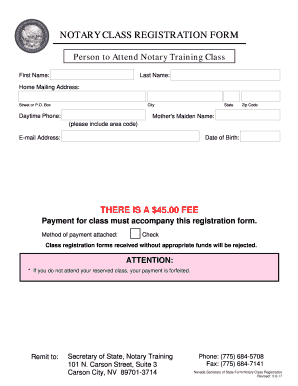 NOTARY CLASS REGISTRATION FORM