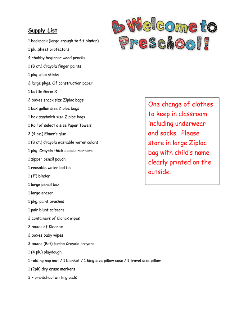 Fillable Online 1 backpack (large enough to fit binder) Fax Email Print