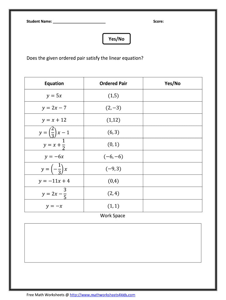 Does The Ordered Pair Satisfy The Linear Equation Worksheet - Fill Regarding Linear Equation Worksheet Pdf