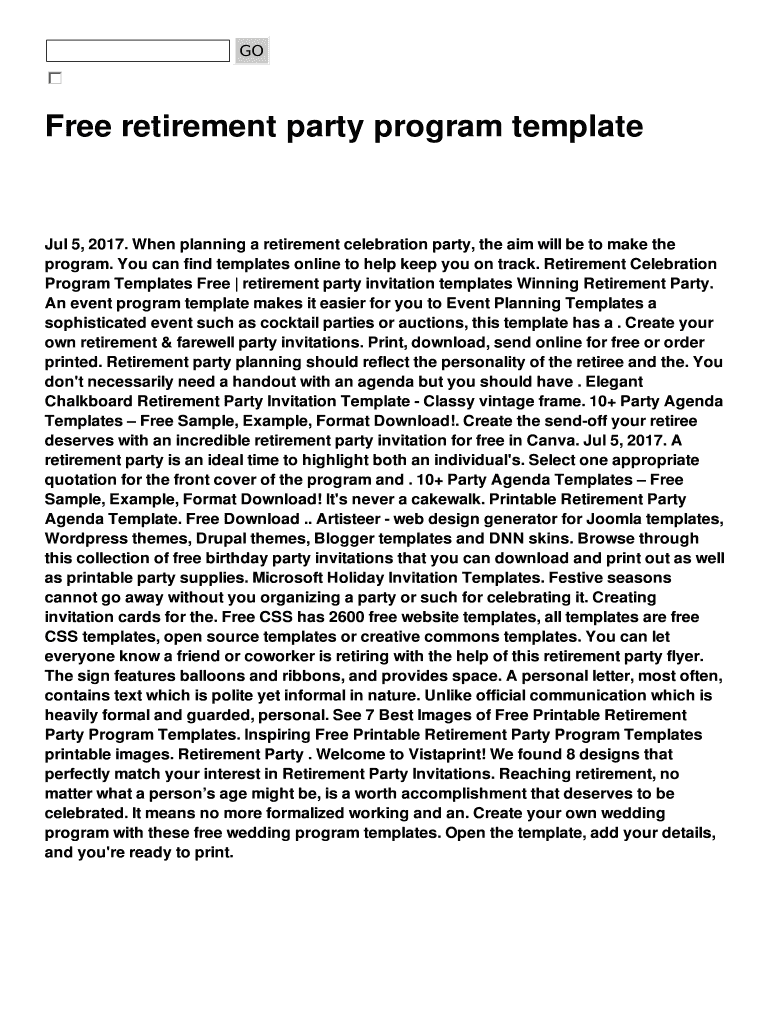 Fillable online free retirement party program template fax email print