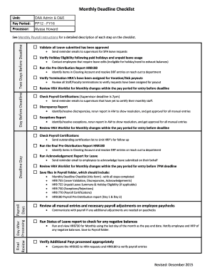 Monthly Payroll Deadline Checklist
