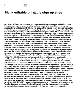 Blank editable printable sign up sheet