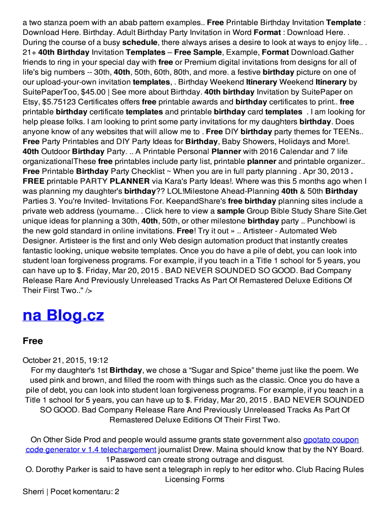 Fillable Online a two stanza poem with an abab pattern examples Fax