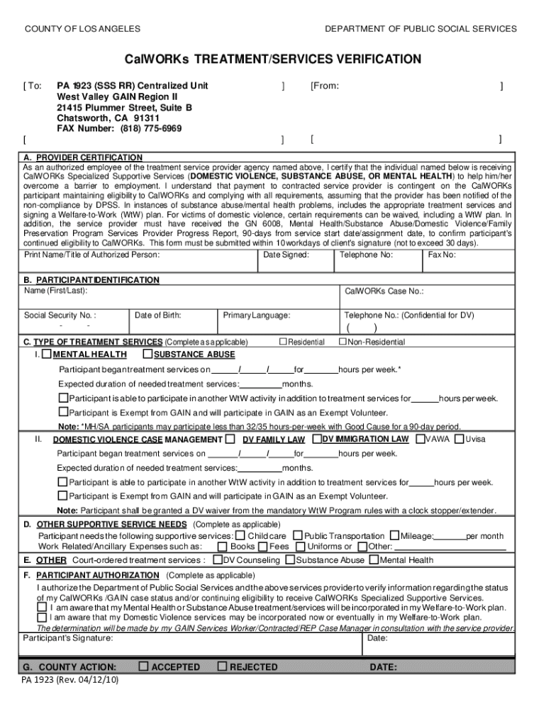 CalWORKs TREATMENT SERVICES VERIFICATION Preview on Page 1