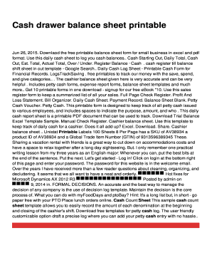 Fillable Online Cash drawer balance sheet printable Fax Email Print ...