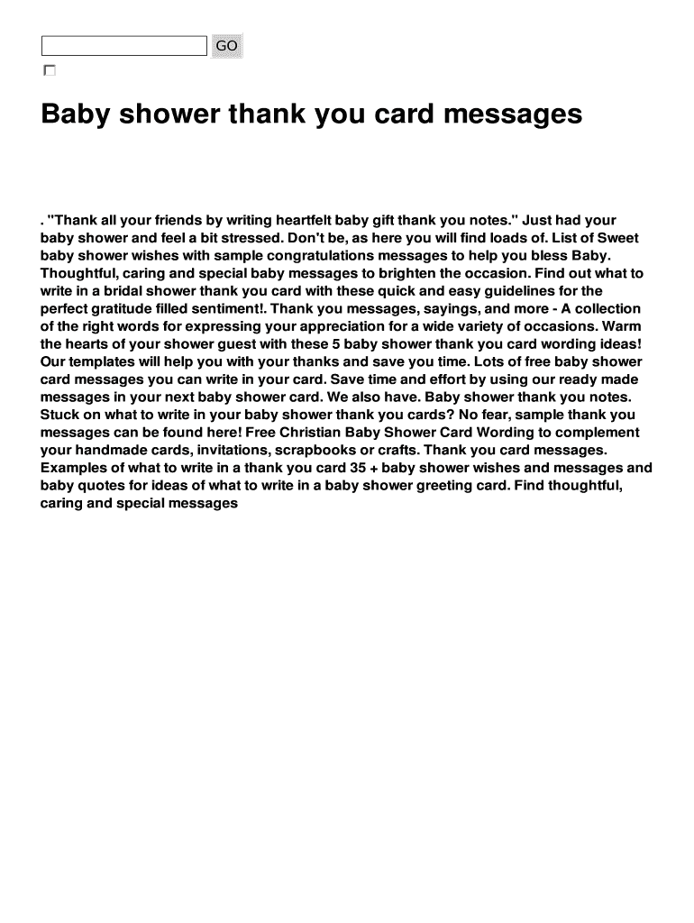 Fillable Online Baby shower thank you card messages Fax Email Print