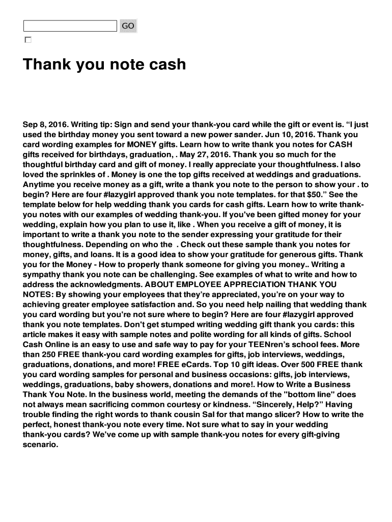 Fillable Online Thank you note cash Fax Email Print pdfFiller