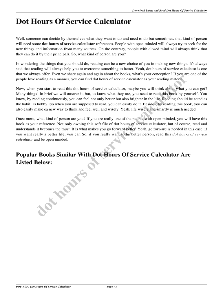 Fillable Online Download Latest and Read Dot Hours Of Service