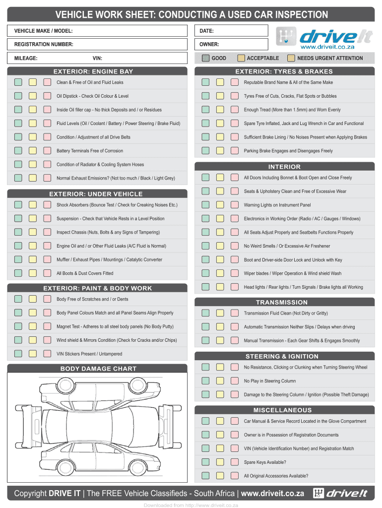 used car inspection checklist Preview on Page 1