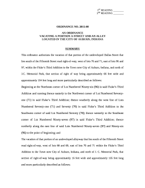 This ordinance authorizes the vacation of that portion of the undeveloped Dallas Street that lies south of the Fifteenth Street road right-of-way, west of lots 70 and 71, east of lots 96 and 97, within the Flukes Third Addition to the Town