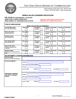 Ohio Mobile Salon License Application