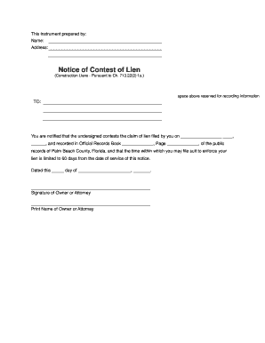 Notice of Contest of Lien