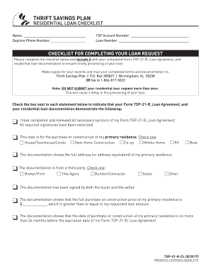 TSP-21-R Residential Loan Checklist