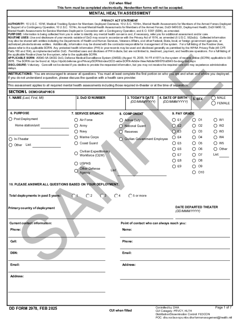 DD Form 2978 Deployment Mental Health Assessment February 2014 Fill DD Form 2978 Deployment Mental Health Assessment February 2014 Fill