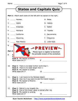 Fillable Online States and Capitals Quiz Fax Email Print - pdfFiller