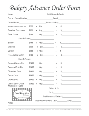 Bakery Advance Order Form