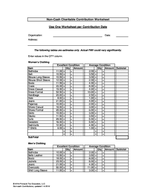 Fillable Online Non-Cash Charitable Contribution Worksheet Fax Email ...