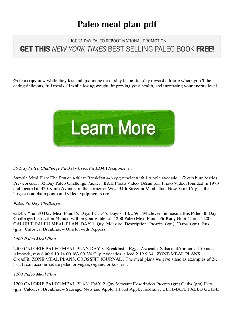 Fillable Online Paleo meal plan pdf Fax Email Print - pdfFiller