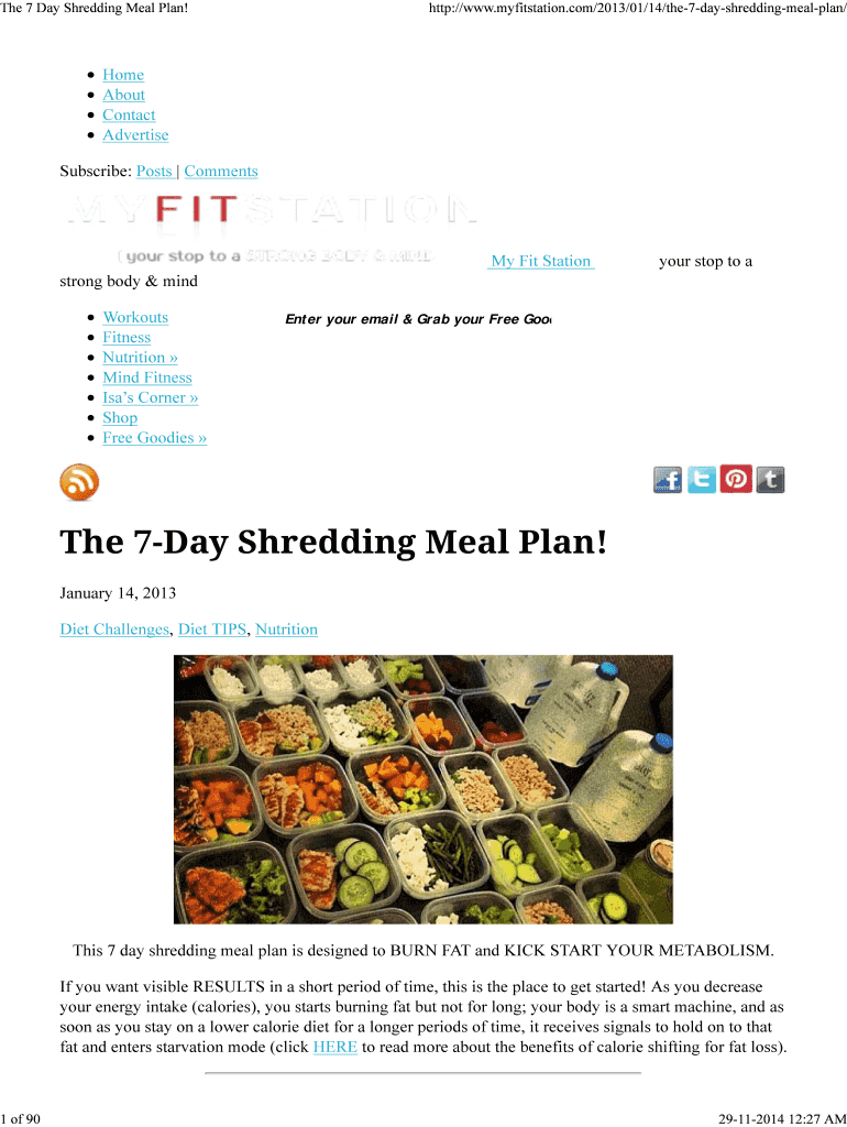 Fillable Online The 7 Day Shredding Meal Plan Fax Email Print pdfFiller