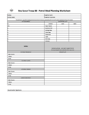 Boy Scout Menu Planning Worksheet - Fill and Sign Printable Template Online