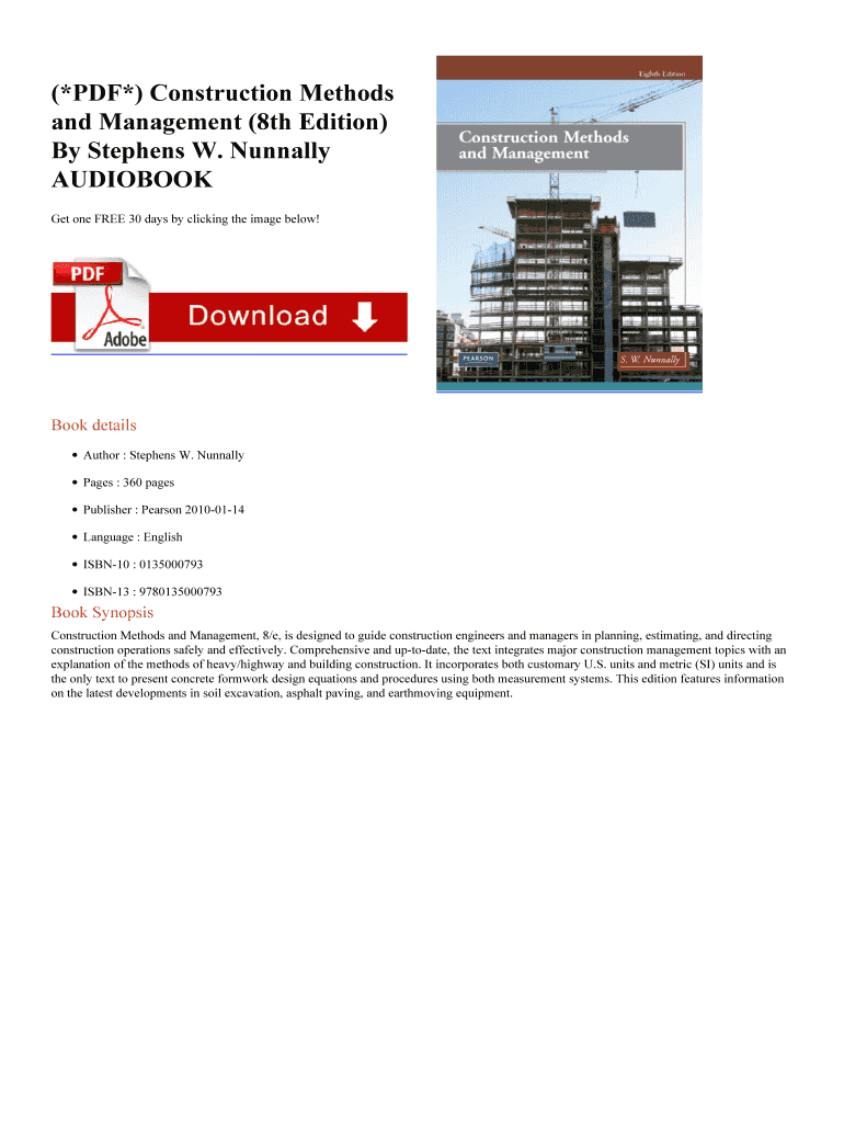 Fillable Online Construction Methods and Management 8th Edition