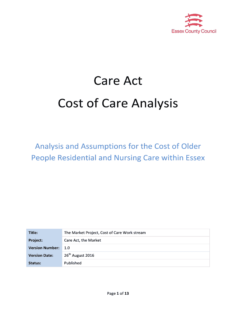 Fillable Online Cost of Care Analysis Fax Email Print pdfFiller