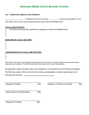 Fillable Online Sherwood Middle School Behavior Contract Fax Email ...