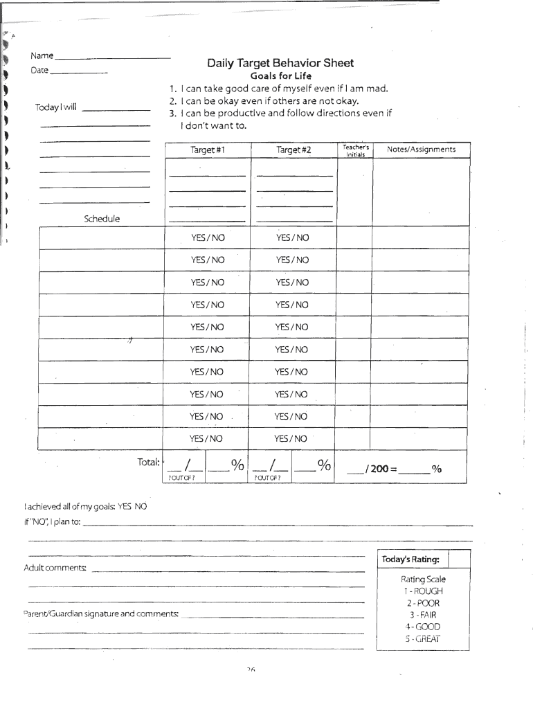 Fillable Online Daily Target Behavior Sheet Fax Email Print - pdfFiller