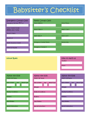 babysitter checklist template edit fill out print download babysitter checklists
