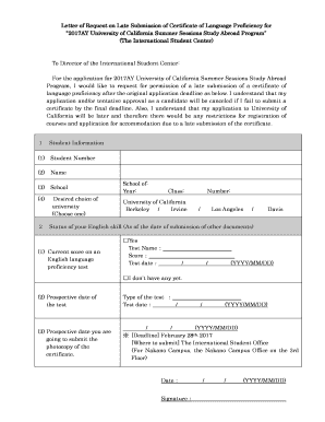 Application for late submission of certificate