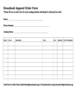 Greenbush Apparel Order Form