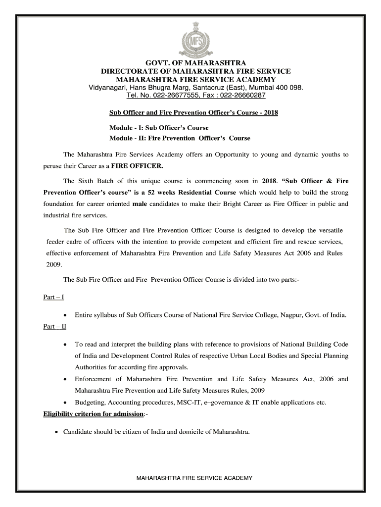 Fillable Online DIRECTORATE OF MAHARASHTRA FIRE SERVICE Fax Email Print pdfFiller