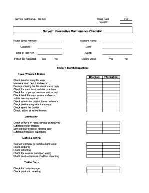 Fillable Online Subject: Preventive Maintenance Checklist Fax Email ...