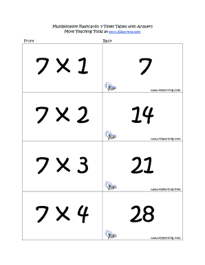 Fillable Online Multiplication Flashcards: 7 Times Tables with Answers ...