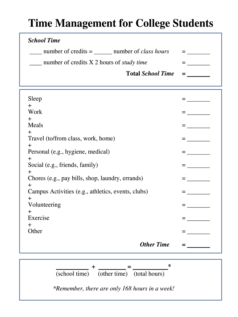 168 Hours Worksheet