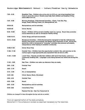 Rockridge Montessori School - Infant/Toddler Daily Schedule