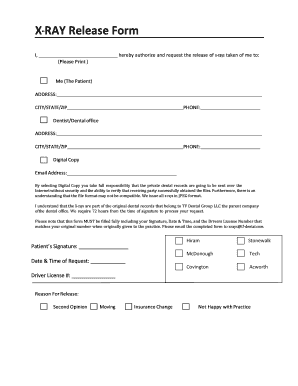 editable dental office xray release form fill print