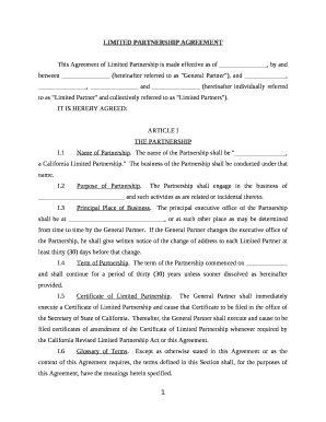 This Agreement of Limited Partnership is made effective as of , by and between (hereinafter referred to as "General Partner"), and , , and (hereinafter individually referred to as "Limited Partner" and collectively