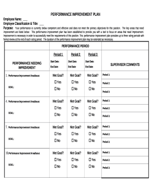 This performance improvement plan has been established to provide you with a tool to focus on areas that need improvement