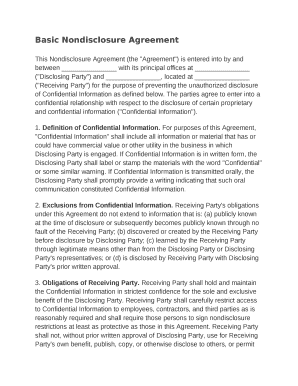 This Nondisclosure Agreement (the "Agreement") is entered into by and between with its principal offices at ("Disclosing Party") and , located at ("Receiving Party") for the purpose of preventing the