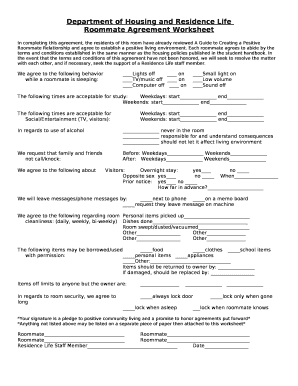 In completing this agreement, the residents of this room have already reviewed A Guide to Creating a Positive Roommate Relationship and agree to establish a positive living environment