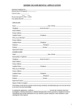 RHODE ISLAND RENTAL APPLICATION