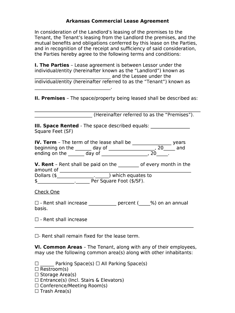 Arkansas Commercial Lease Agreement Doc Template | pdfFiller