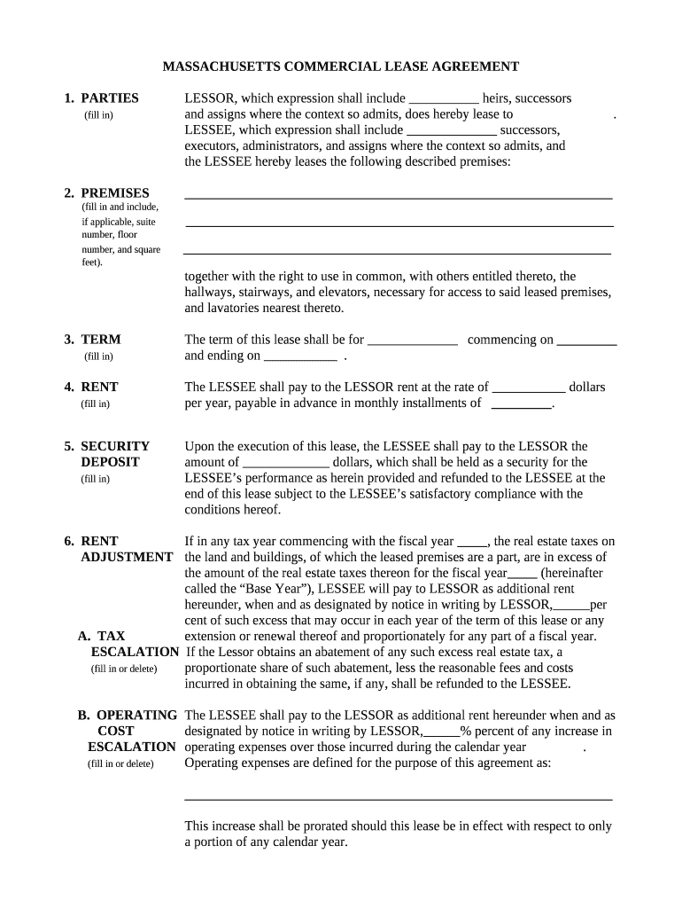 MASSACHUSETTS COMMERCIAL LEASE AGREEMENT Doc Template pdfFiller