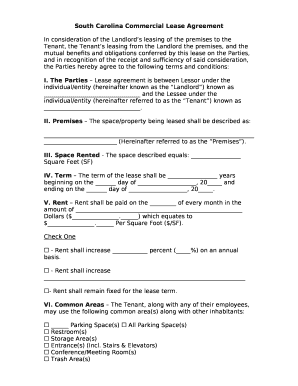 South Carolina Commercial Lease Agreement