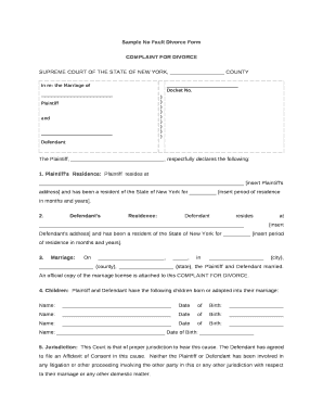 Sample No Fault Divorce Form