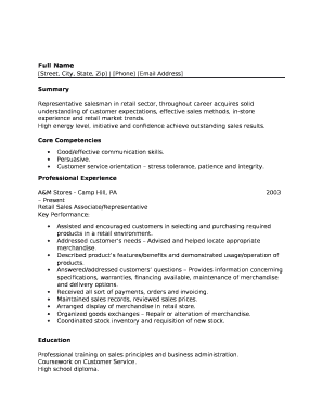 Representative salesman in retail sector, throughout career acquires solid understanding of customer expectations, effective sales methods, in-store experience and retail market trends